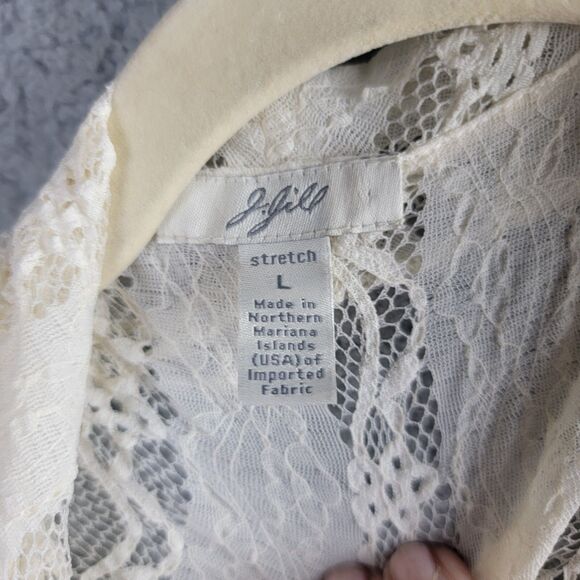 J Jill Ivory Stretch Lace Open Cardigan Large Romantic Fairycore Boho Sheer Y2K - Picture 4 of 12